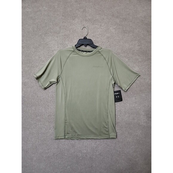 EDDIE BAUER Rash Guard Shirt Mens S Sage Green Short Sleeve Swim Beach Surf NEW - Picture 1 of 7